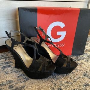 Guess size 6.5 black wedge heels